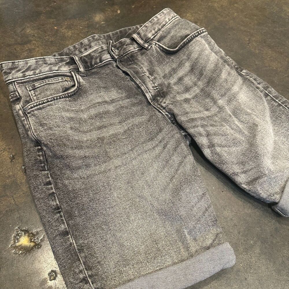 &Denim Mens Slim Fit Shorts Size 32 Gray Black Wash Cuffed Casual